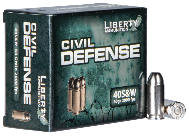 Liberty  -  Civil Defense .40 S&W 60 Grain Hollow Point Brass Cased  -  Pistol Ammo  -  20RD Box