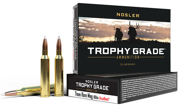 Nosler Trophy Grade 7mm Remington Magnum 160 Grain AccuBond Brass Cased - Rifle Ammo - 20RD Box - 47284
