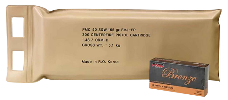 PMC  .40 S&W 165 Grain - FMJ - Brass Cased - Pistol Ammo - 300RD Battle Pack