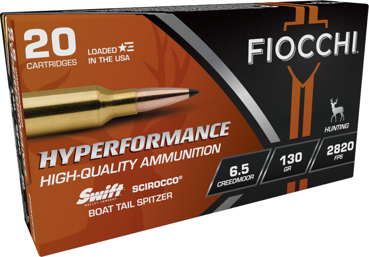 Fiocchi Hyperformance Hunt 6.5 Creedmoor 130 Grain Scirocco Rifle Ammo - 20RD Box - 65CMSCA