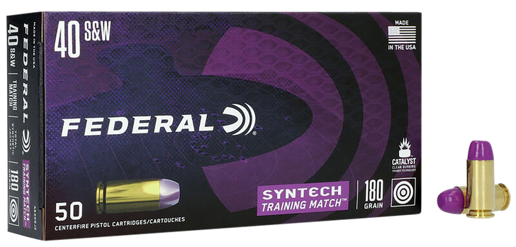 Federal Syntech Training Match 40 S&W 180 Grain Syntech Jacket Flat Nose  -  Pistol Ammo  -  50RD Box - AE40SJ2