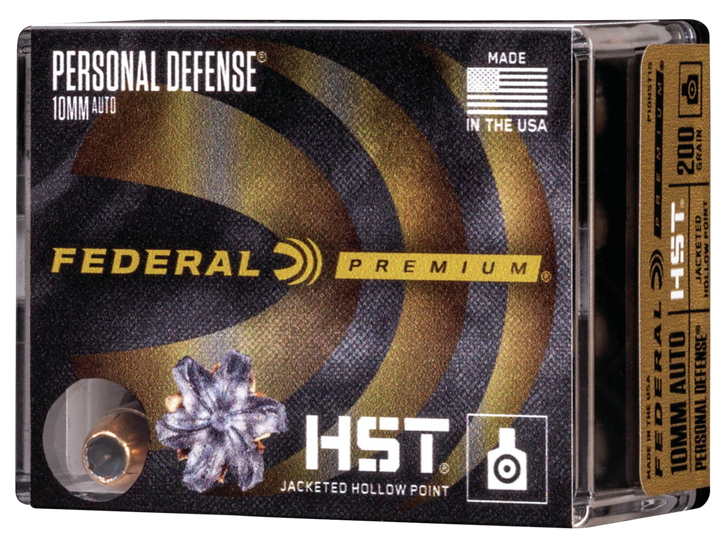 Federal Personal Defense HST 10mm Auto 200 Grain Nickel-Plated Cased - JHP  -  - Pistol Ammo  -  20RD Box - P10HST1S