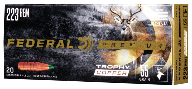 Federal TROPHY COPPER .223 55 Grain Trophy Copper - Rifle Ammo - 20RD Box - P223TC1