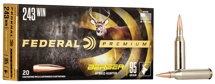 Federal Berger Hybrid Hunter 243 Win 95 Grain Berger Hybrid - Rifle Ammo - 20RD Box - P243BCH1