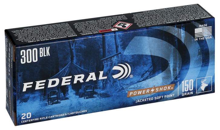 Federal Power-Shok .300 AAC Blackout 150 Grain Soft Point - Rifle Ammo - 20RD Box - 300BLKB