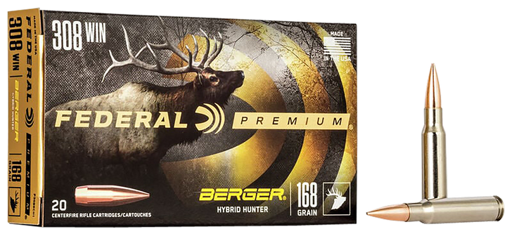Federal BERGER HYBRID HUNTER .308 Winchester 168 Grain Berger Hybrid - Rifle Ammo - 20RD Box - P308BCH1