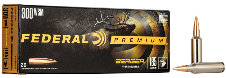 Federal BERGER HYBRID HUNTER .300 Winchester Short Magnum 185 Grain Berger Hybrid - Rifle Ammo - 20RD Box - P300WSMBCH1