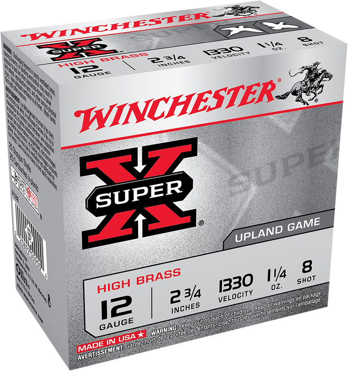 Winchester Super-X Shotshell - 12 Gauge - 1 1/4 Oz - 2 3/4 in - Size 8  -  Shotgun Ammo - 25 - X128