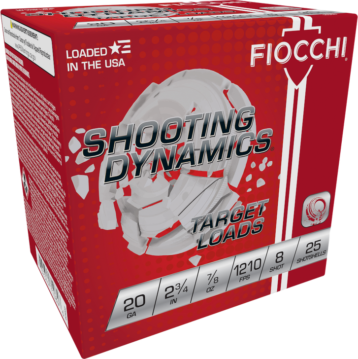 Fiocchi Shooting Dynamics 20 Gauge 7/8oz 2.75in 8 Shot Shotgun Ammo - 25RD Box - 20SD8