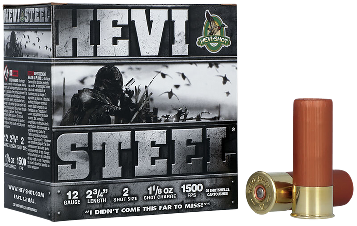 HEVI-Shot HEVI-Steel 12 Gauge 1-1/8oz 2.75in #2 - Shotgun Ammo - 25RD Box - HS61222