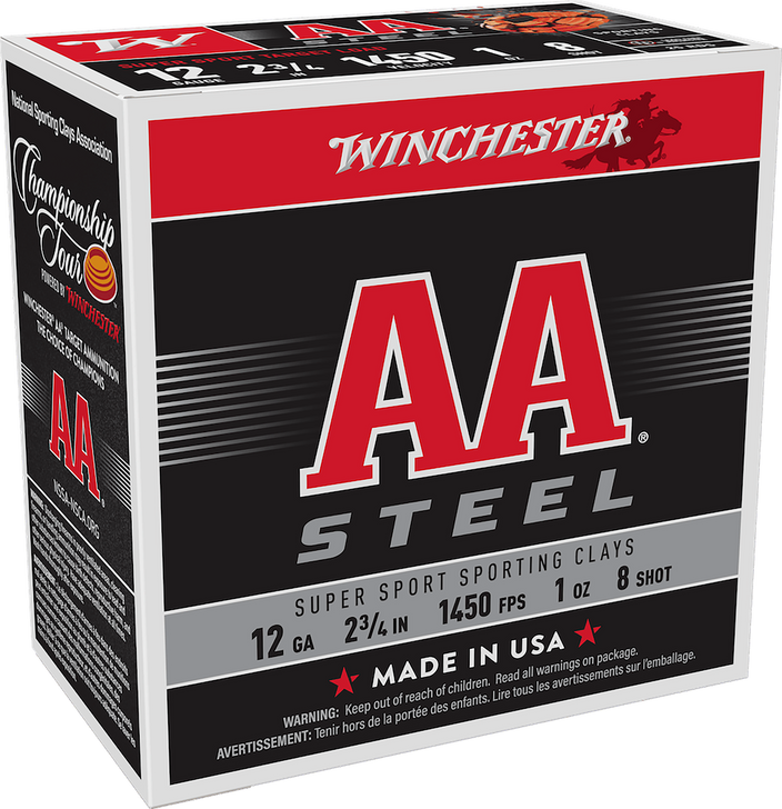 Winchester AA Steel TARGET 12 Gauge 1 Oz 2.75in - Shotgun Ammo - 25RD Box - AASCL12S8