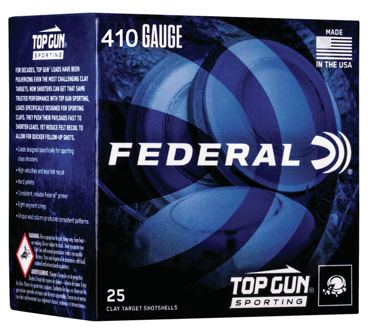 Federal Top Gun 410 Bore 1/2oz 2-1/2 in Sporting - Shotgun Ammo - 8 Shot - 25RD Box - TGS41214 8