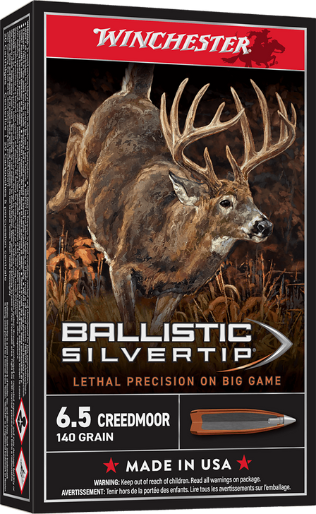 Winchester Ballistic Silvertip 6.5 Creedmoor 140 Grain Fragmenting Polymer Tip - Rifle Ammo - 20RD Box - SBST65CM