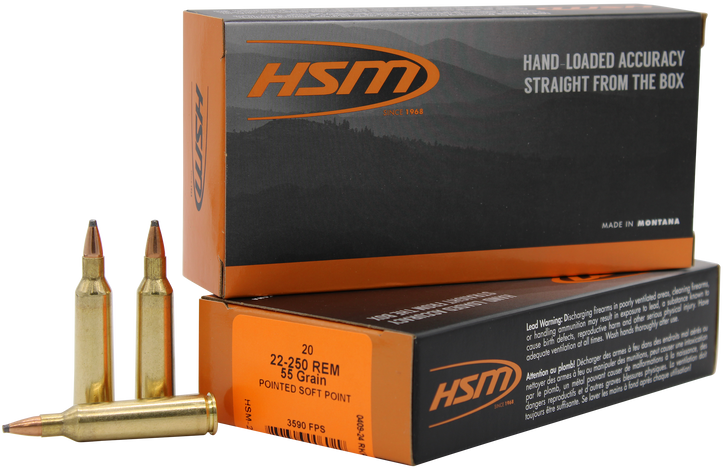 HSM  -  Varmint .22-250 Remington 55 Grain Soft Point  - 20RD Box - 222504N
