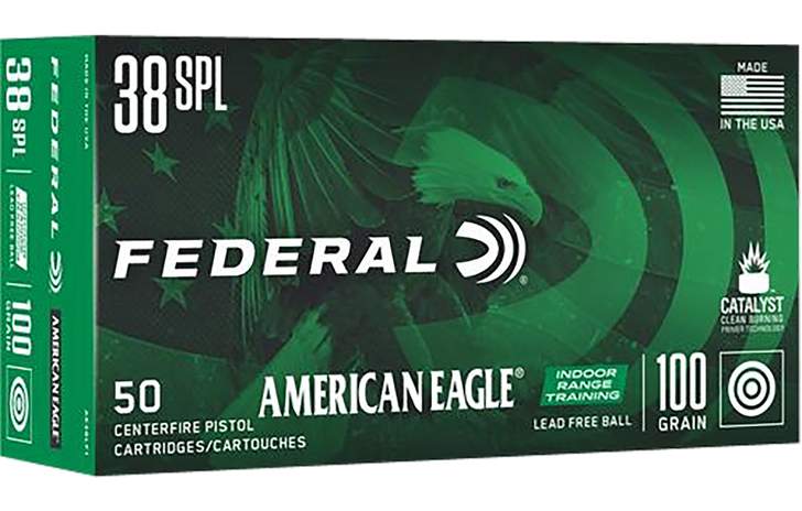 Federal .38 Special 100 Grain Lead-Free Ball Brass  -  Pistol Ammo  -  50RD Box - AE38LF1
