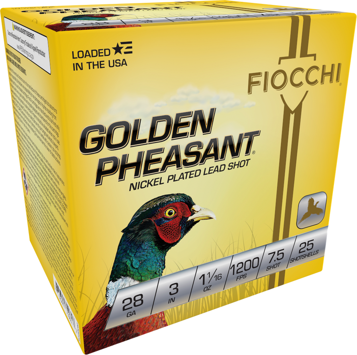 Fiocchi Golden Pheasant 28 Gauge 1 1/16oz 3in 7 1/2 Size Shotgun Ammo - 25RD Box - 283GP75