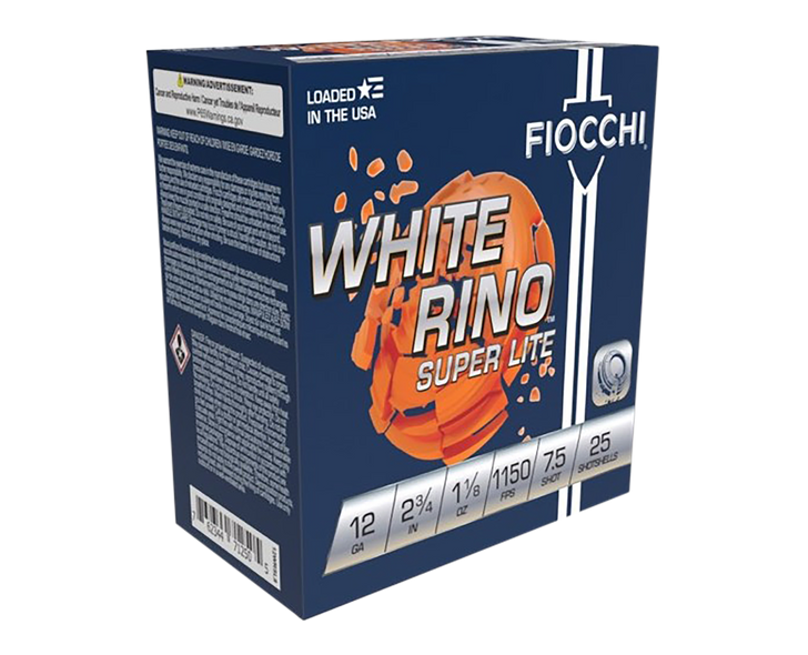 Fiocchi Exacta Target White Rino Super Light 12 Gauge 2-3/4in #7.5 1-1/8oz Target Shotshells - 25RD Box