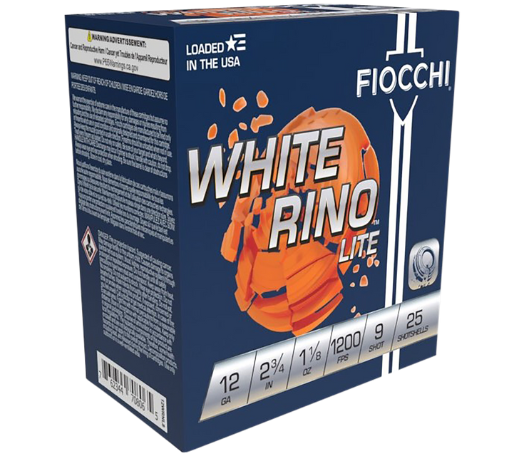 Fiocchi White Rino 12 Gauge 1-1/8 Oz 2-3/4in Shot 9 Shotgun Ammo - 25RD Box - 12WRNL9