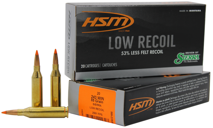 HSM  -  Low Recoil .243 Winchester 85 Grain Spitzer  - 20RD Box - 24318N