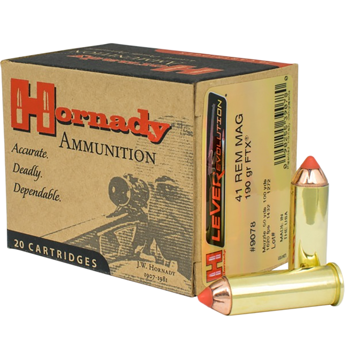 Hornady LEVERevolution .41 Remington Magnum 190 Grain Flex Tip EXpanding Brass Cased  -  Pistol Ammo  -  20RD Box - 9078