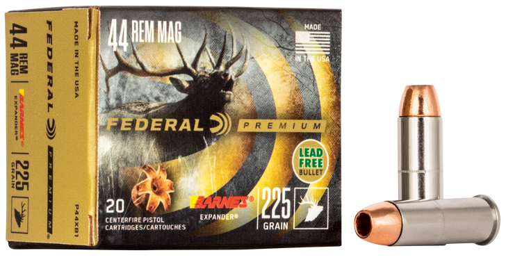 Federal 44 Rem Magnum 225 Grain Barnes Expander  -  Pistol Ammo  -  20RD Box - P44XB1