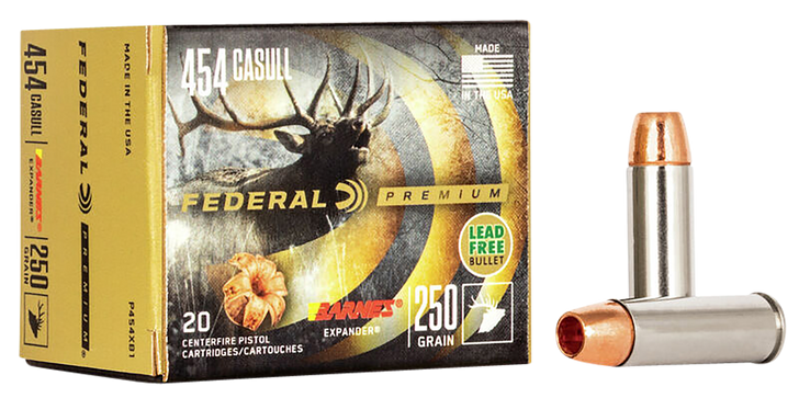 Federal .454 Casull 250 Grain Barnes Expander Brass  -  Pistol Ammo  -  20RD Box - P454XB1
