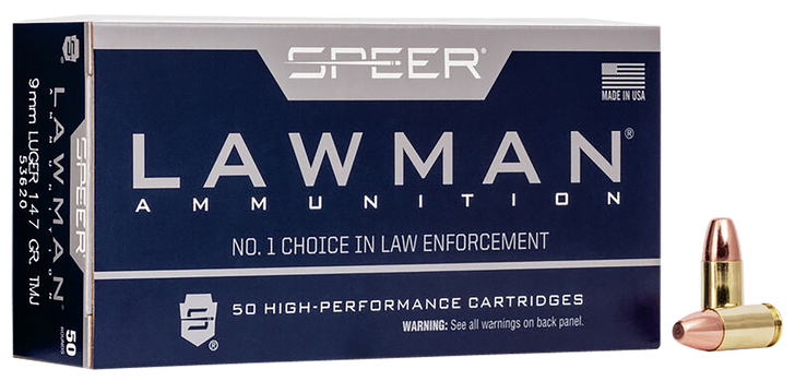 Speer Lawman Training 9MM  147 Grain Total Metal Jacket  -  Pistol Ammo  -  50RD Box - 53620