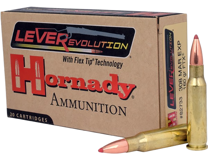Hornady LEVERevolution .308 Marlin Express 160 Grain Flex Tip EXpanding Brass Cased - Rifle Ammo - 20 Round