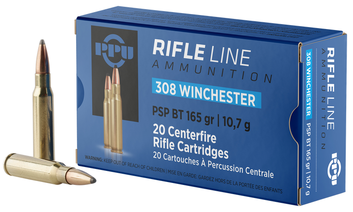 PPU PP3082  308 Win 165 Gr Pointed Soft Point Boat Tail PSPBT - 20RD Box