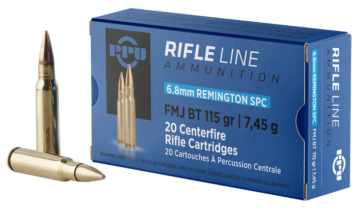 PPU PP68F  6.8 SPC 115 Gr - FMJ - Boat Tail FMJBT - 20RD Box