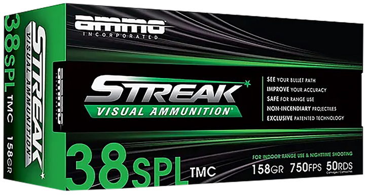 Ammo Incorporated Streak Visual (green), Ammoinc 38158tmcstrkgrn50  Strk 38s  158 Tmc 50/20