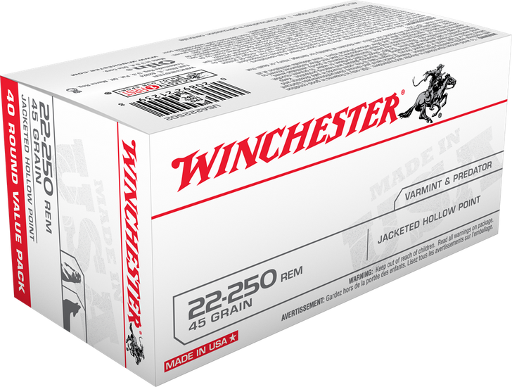 Winchester USA WHITE 22-250 Remington 45gr JHP - USA222502 - 40rd