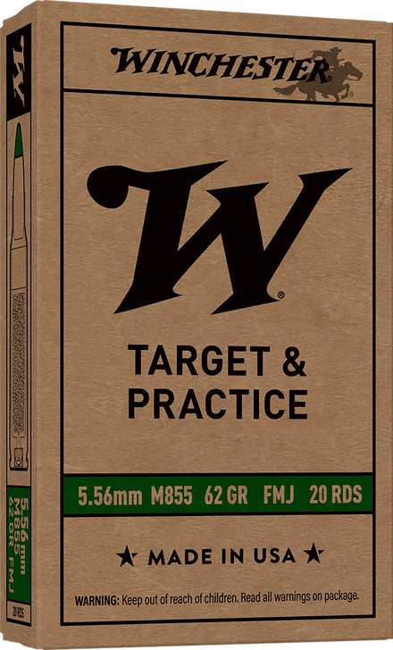 Winchester M855 5.56 NATO 62gr FMJ Green Tip Box of 20 WM855K - WM855K