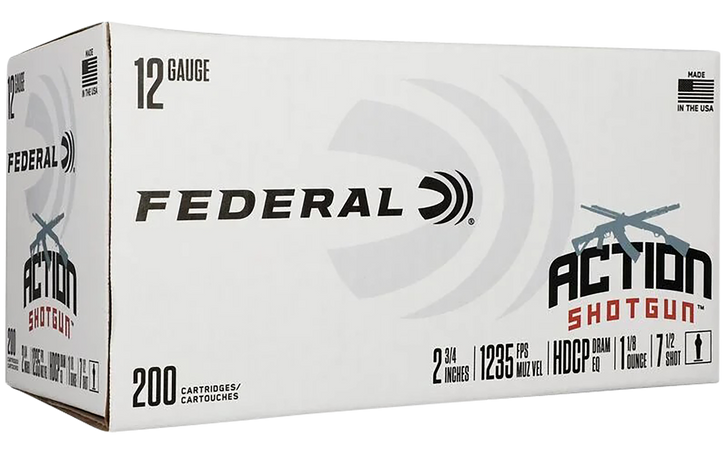 Federal Action Shotgun, Fed As12h75  Actn Sg     12 2.75 7.5   1-1/8 200/1