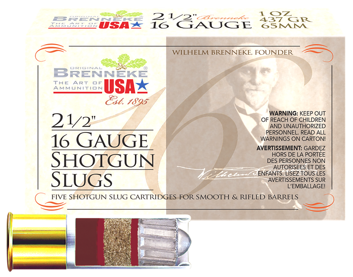Brenneke Brenneke 16, Br Sl162br    Brenneke      16 2.75 Slug  1oz 5/50