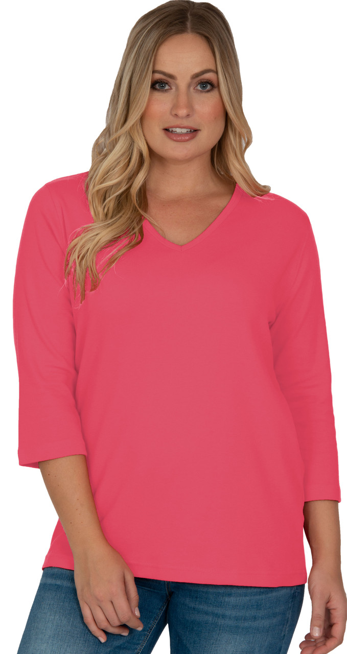 Style # 1007 - V-Neck 3/4 Sleeve Top (100% Cotton) - Distinct Apparel