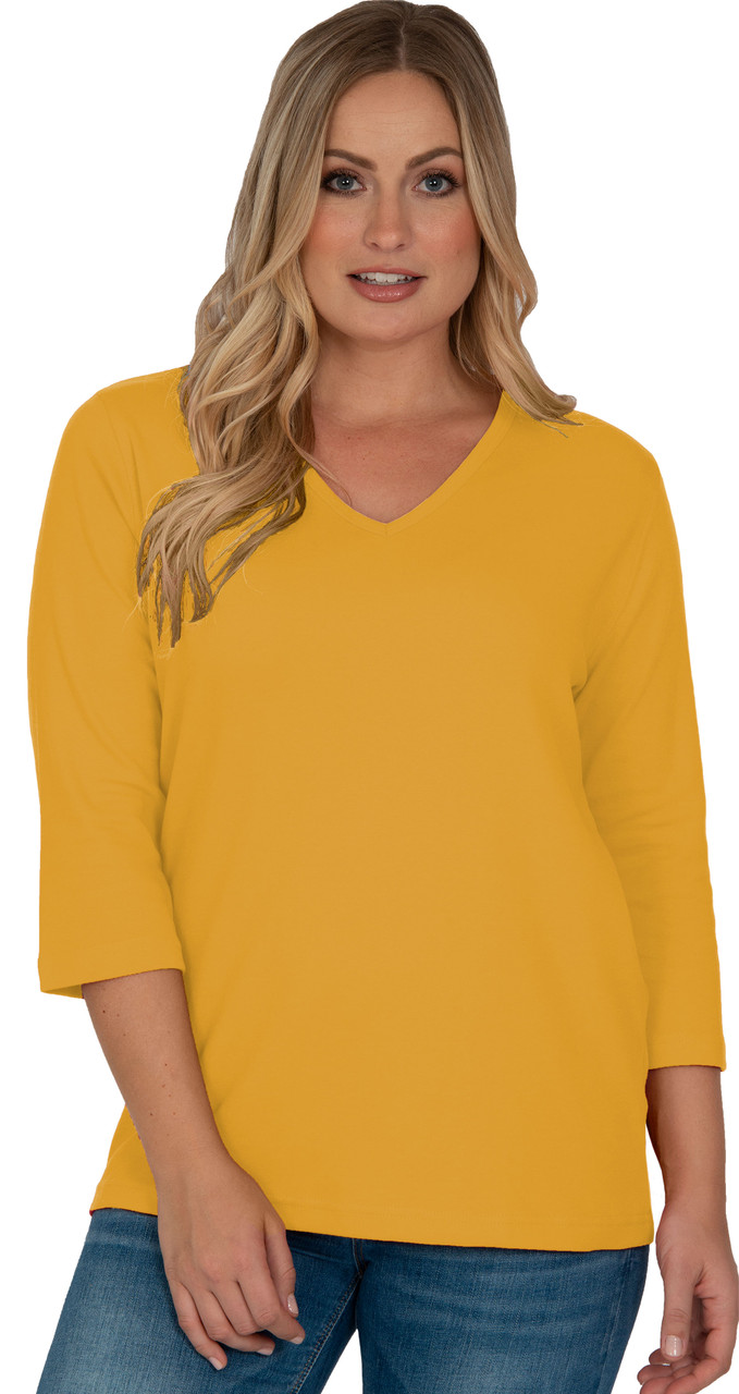 Style # 1007 - V-Neck 3/4 Sleeve Top (100% Cotton) - Distinct Apparel