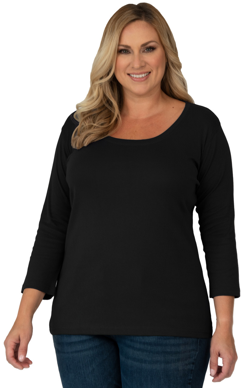 Style # 1106 - Modern Jewel Neck 3/4 Sleeve Top - Distinct Apparel