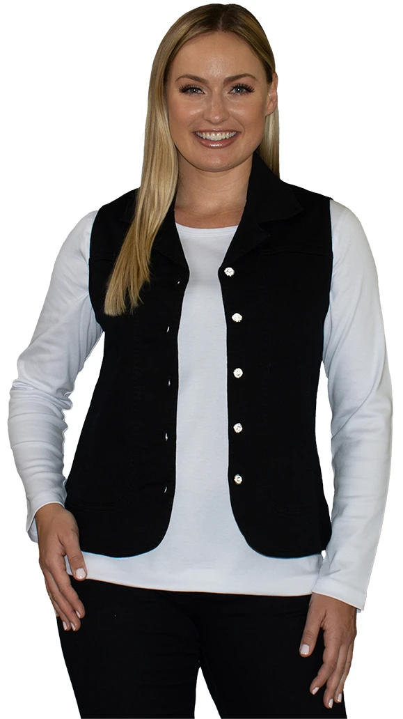 Style # 4301C - Curvy Bottom Crystal Button Vest - Distinct Apparel