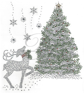 Ovrs5369 - Christmas Winter Scene with Tree and Reindeer