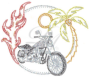 Ovrs5177 - Motorcycle Enclosed in Palm Tree & Flame