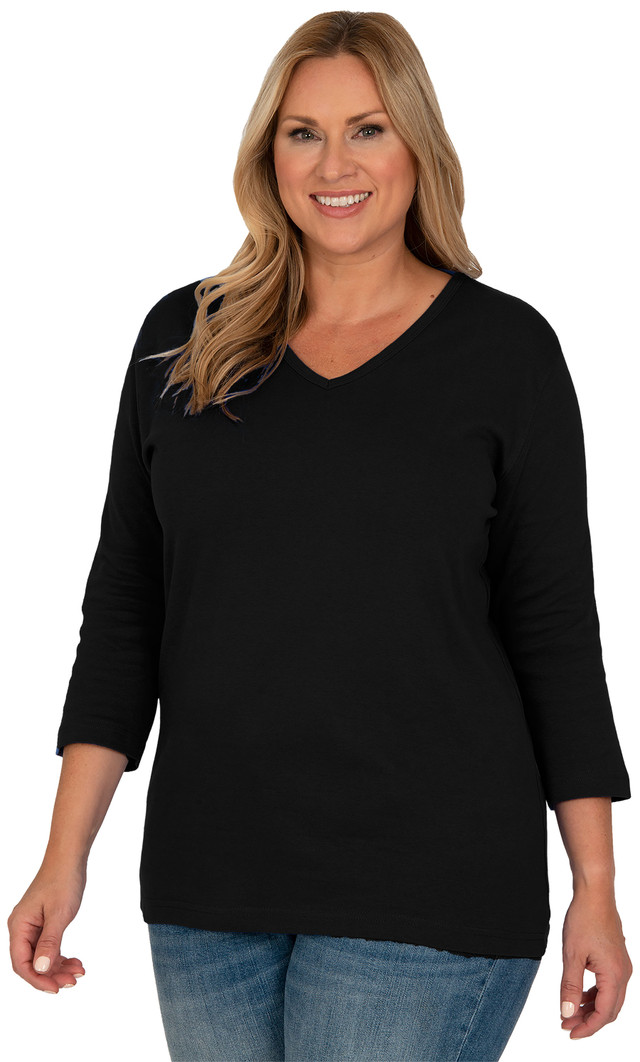 Style # 1007 - V-Neck 3/4 Sleeve Top (100% Cotton) - Distinct Apparel