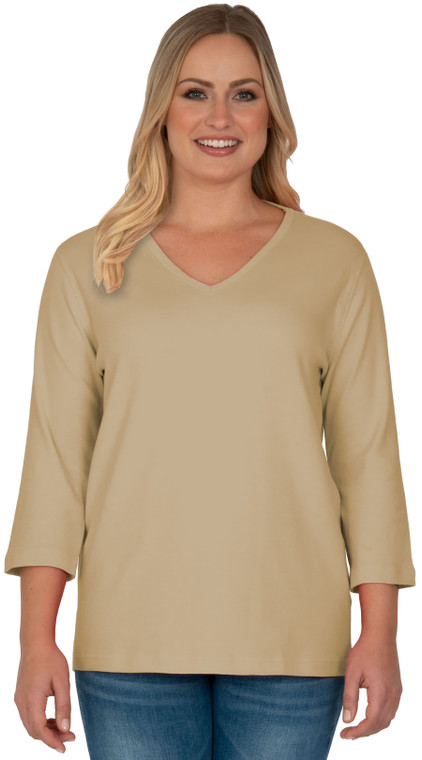 Style # 1007 - V-Neck 3/4 Sleeve Top (100% Cotton) - Distinct Apparel