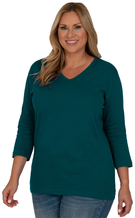 Style # 1007 - V-Neck 3/4 Sleeve Top (100% Cotton) - Distinct Apparel