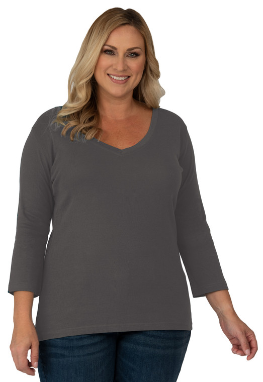 Style # 1107 - Modern V-Neck 3/4 Sleeve Top - Distinct Apparel