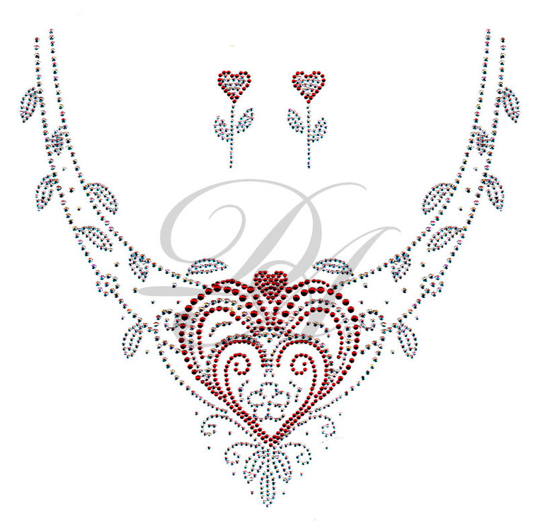 Ovrs4993 - Heart with Leaves Round Neckline w/ Flower Accents Pieces