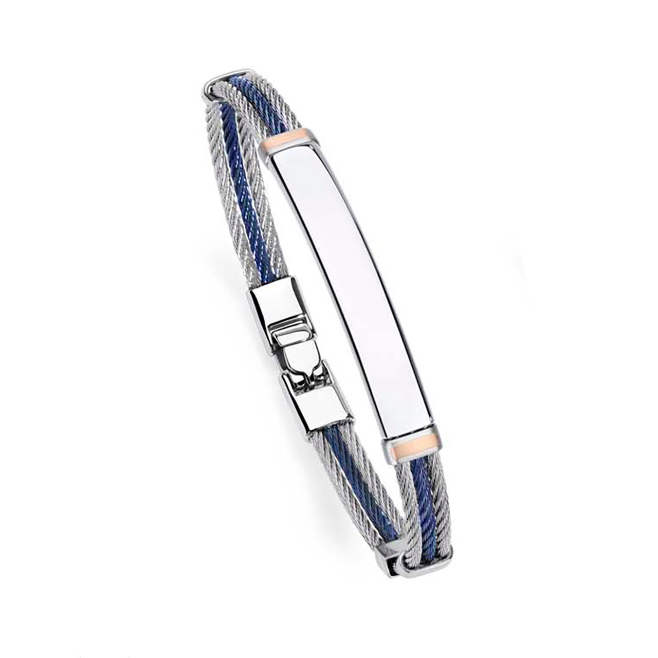 【定価5万9千円】 Cable Bracelet Salvatore Bersani Triple Cable Steel and Blue Cuff with Gold