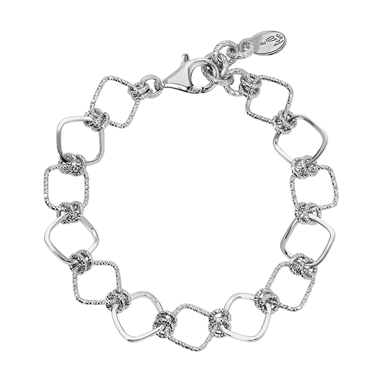Rhodium Plated Sterling Silver Square Links Bracelet - Creative 