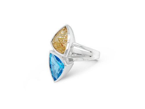 Blue Topaz & Rutilated Quartz Silver Ring