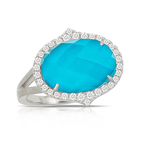 18k White ring with Turquoise and Diamonds
